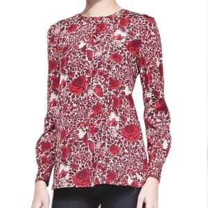 Tory Burch Silk Floral Blouse Size 10 – 93% Silk – Excellent Condition
